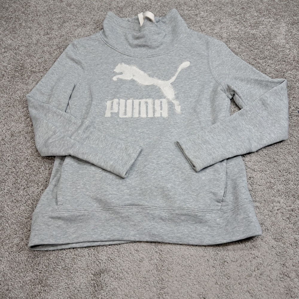 Puma Sportlifestyle Womens Gray Funnel Neck Logo Pullover Sweatshirt Size M